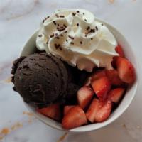 The Kiss Dough · Edible Triple Chocolate Cookie Dough with Hershey Kisses Topped with Fresh Strawberries, Whi...