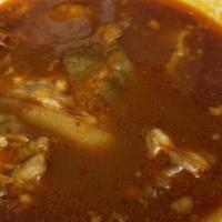 Pancita - Pequeña · Beef tripe in red pepper soup. Caldo rojo de pancita