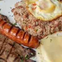 Desayuno Ofelia · Classic Colombian breakfast served with beans, rice, sunny side up egg, steak, sausage, beef...
