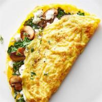 Healthy Omelet · Egg Whites, Turkey Bacon, Spinach & Mushrooms
