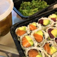 Sushi And Sashimi Combo · Served with 5 Pcs. Sushi, 14 Pcs. Sashimi & California Roll.