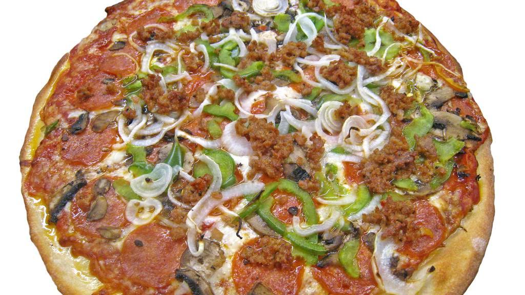 Captain’S Classic (Large) · Pepperoni, Italian sausage, mushrooms, green peppers, onions, and cheese.