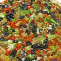 Pizza Primavera (Ex-Large) · A low-fat vegetarian delight! broccoli, red and green peppers, mushrooms, black olives, eggp...