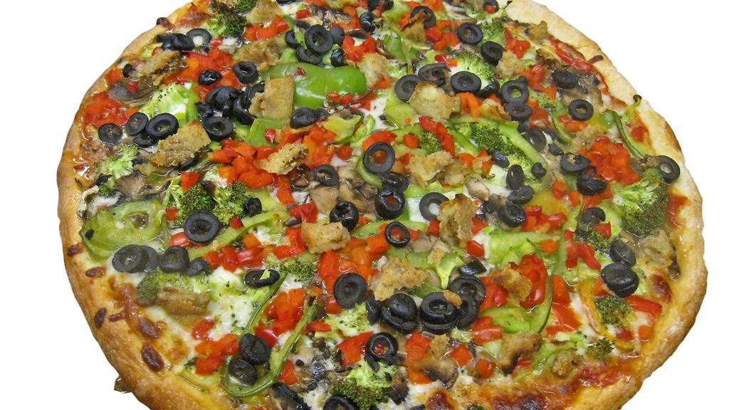 Pizza Primavera (Ex-Large) · A low-fat vegetarian delight! broccoli, red and green peppers, mushrooms, black olives, eggplant, and cheese.