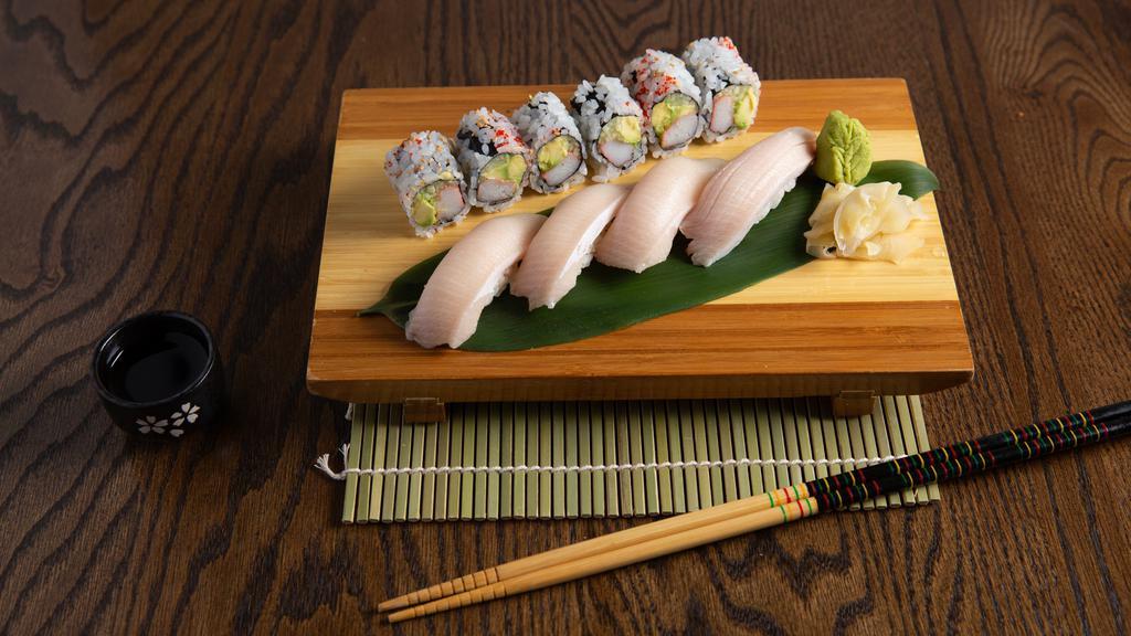 Yellowtail Lover Combo · 3 pieces yellowtail sushi , 4 yellowtail sashimi, and yellowtail scallion roll.