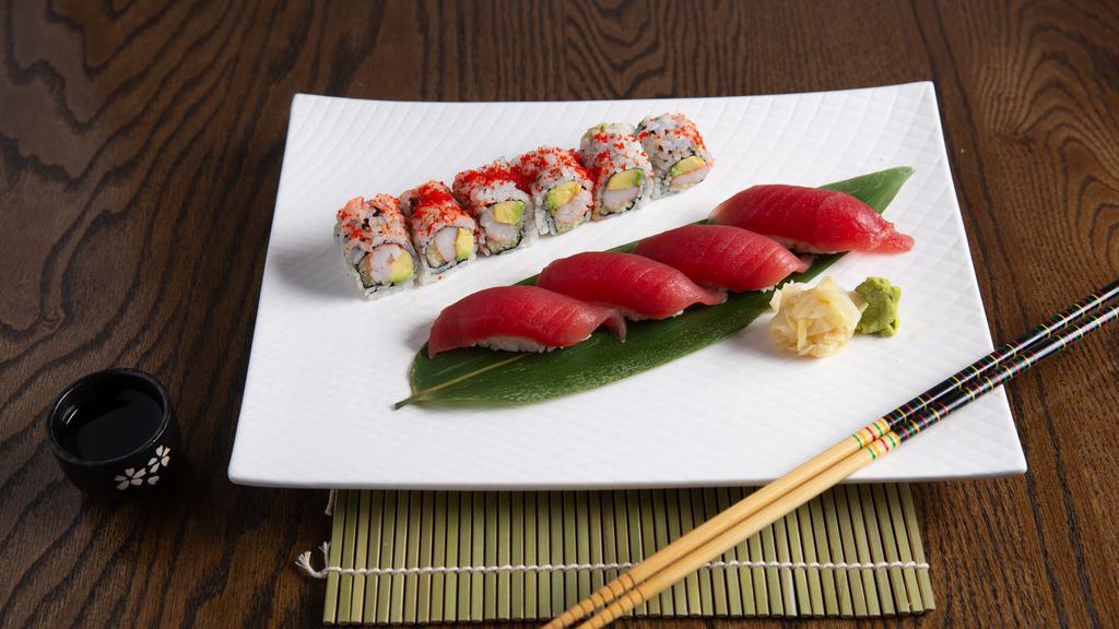 Tuna Lover  Combo · 3 pieces tuna Sushi 4 piece of Tuna Sashimi  and Tuna Roll