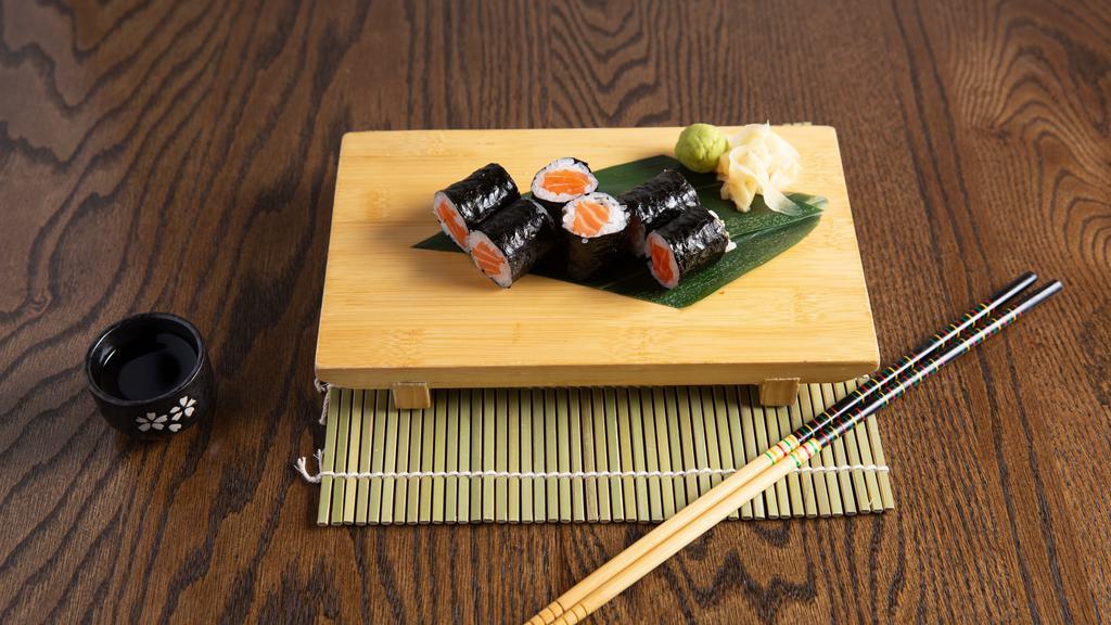 Salmon Roll · Salmon with seaweed on the outside.