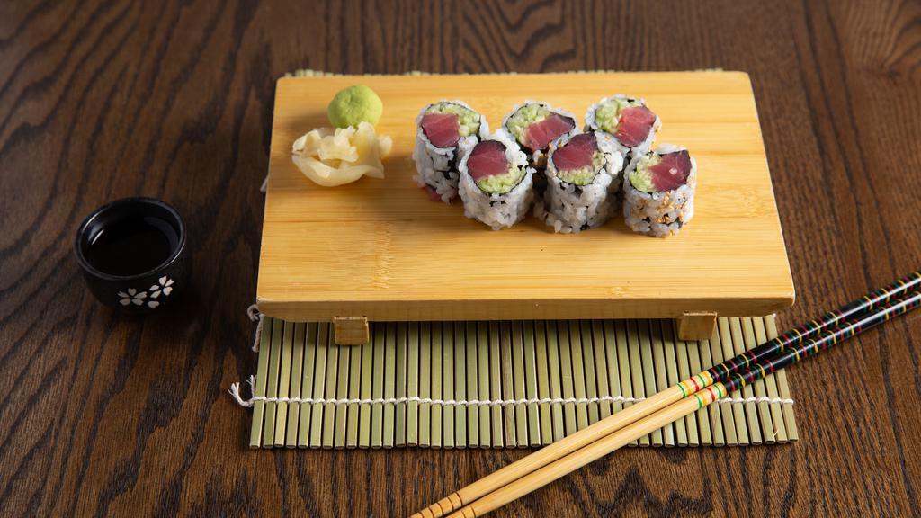 Tuna Cucumber Roll · Tuna, Cucumber, wrapped with rice on the outside.