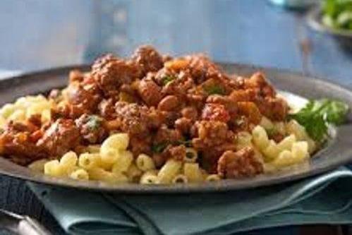 Chili Macaroni · Chili on top of noodles with housemade cheese sauce.