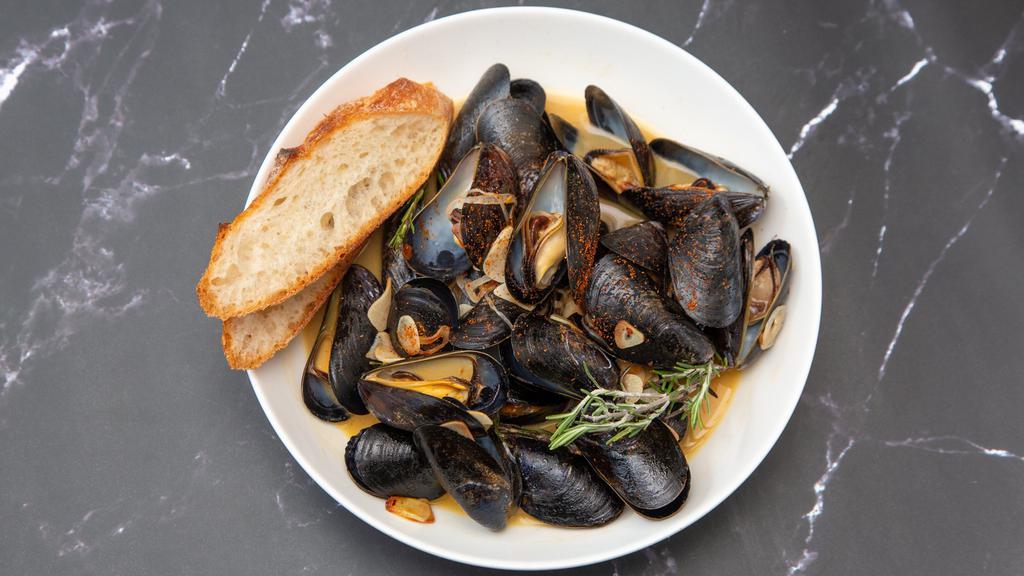 Steamed Mussels · white wine, pastis, garlic, parsley, red pepper rouille