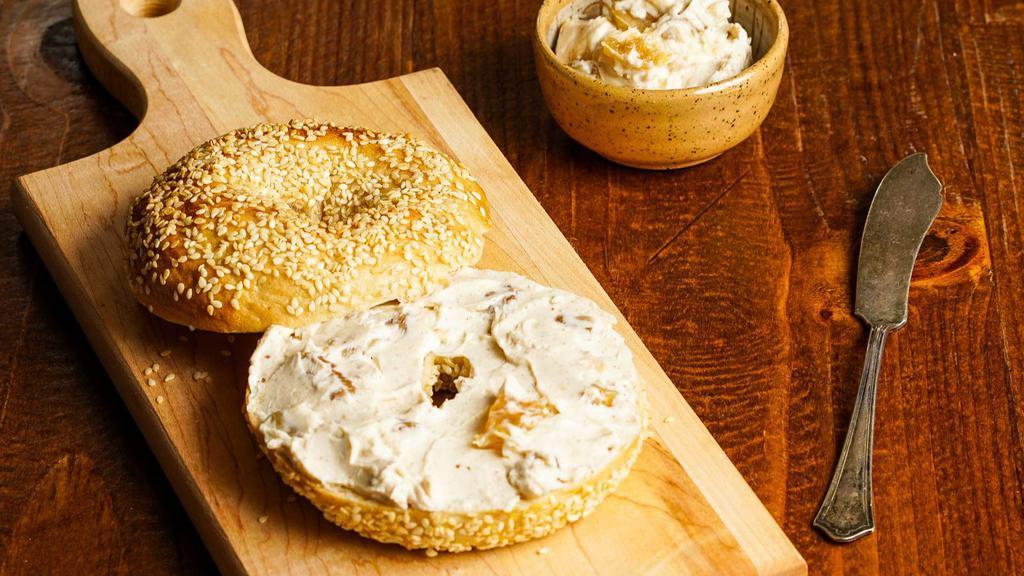 Fresh Bagel With Walnut & Raisin Cream Cheese · Customer's choice of Bagel, served toasted with a side of Walnut & Raisin Cream cheese.