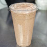 Peanut Butter Blast Smoothie · Banana, peanut butter, almonds, strawberry, and almond milk.