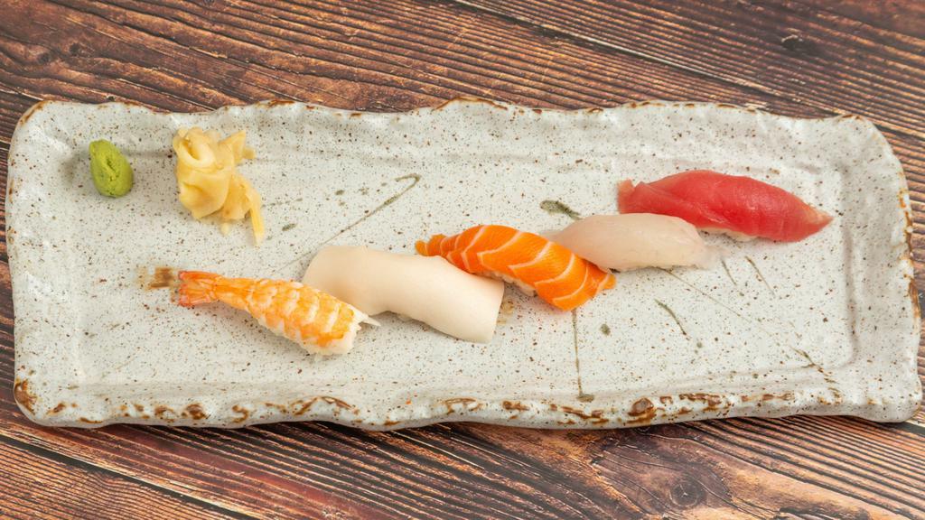 Sushi · 5 pieces. Tuna, Salmon, Fluke, Seabass, White Tuna