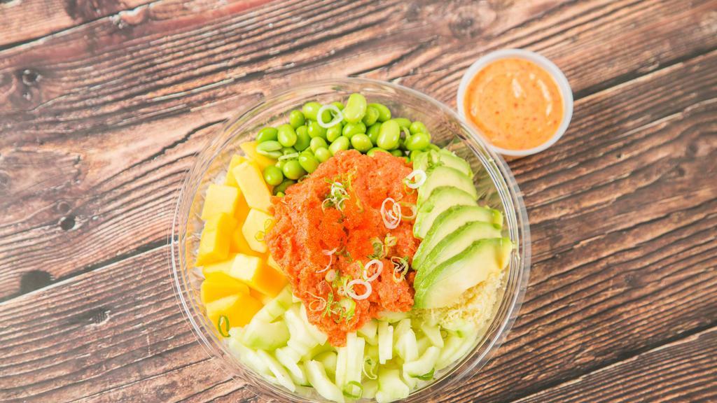 Large Make Your Own Poke (Three Proteins) · Choice any three proteins, with as much mix in as you wanted.