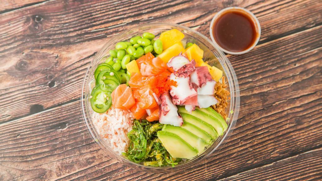 Regular Make Your Own Poke (Two Proteins) · Choice any two proteins, with as much mix in as you wanted.