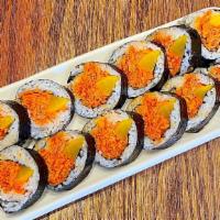 Spicy Tuna Kimbap · Rice, seaweed, spicy tuna, carrots, and sweet radish. Spicy.