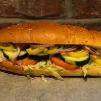 *Veggie - Medium · cucumbers, tomatoes, red onion, lettuce, banana peppers, oil dressing, provolone cheese