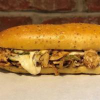 *Chicken Philly - Medium · grilled chicken, peppers, onions, sautéed mushrooms, provolone cheese