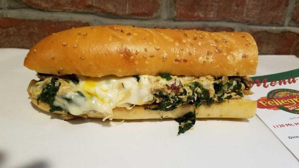 *Chicken In The Grass - Medium · grilled chicken, sautéed spinach, onions, bacon, provolone cheese