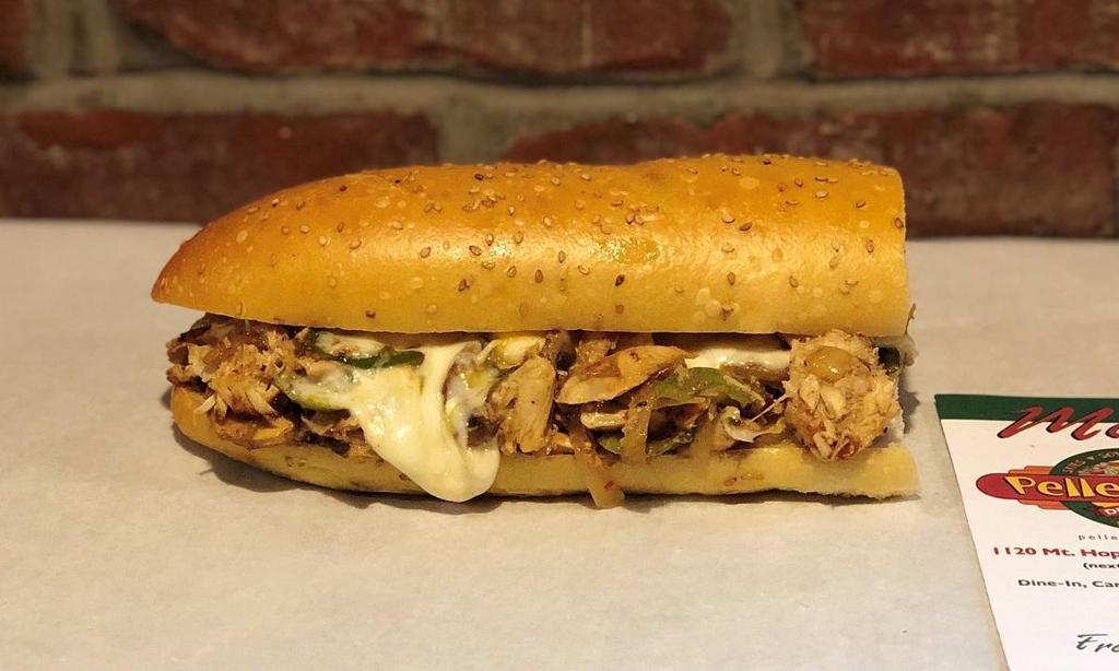 *Smoke & Fire Chicken Philly - Medium · sliced chicken breast, grilled with peppers, onions, sautéed mushrooms, smoke & fire sauce and provolone cheese