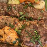 Mixed Kebab For Two · Lamb shish, lamb meatballs, lamb adana, chicken shish and chicken adana. No substitutions, p...