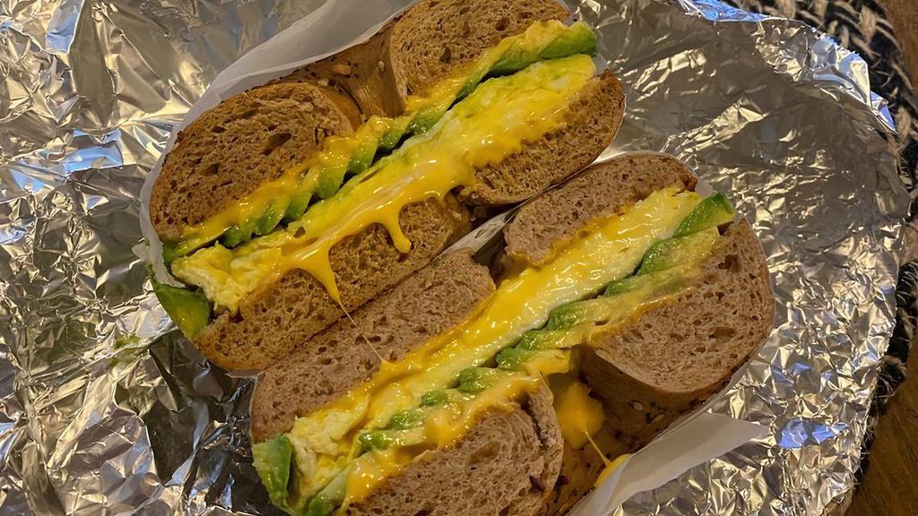 2 Eggs On Bagel With Avocado Sandwich · Avocado egg sandwich
