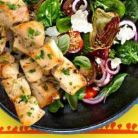 Greek Salad · Feta, olives, tomato, cucumber, onion, and romaine lettuce served with house vinaigrette.
