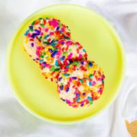 Sprinkle Cookie · Vanilla buttah cookie coated in fun rainbow sprinkles! 1 cookie.