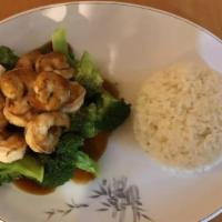 Shrimp Teriyaki · Served with soup, salad, and rice.