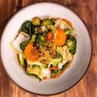 Pad Puk Ruam (Mixed Vegetables) · Garlic, broccoli, carrots, napa cabbage, Chinese broccoli and scallion.