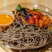 Soba Salad Original · Our original salad with assorted greens and soba (buckwheat) in our original tangy dressing .