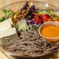 Soba Salad With Tofu · Our original salad with assorted greens, tofu and soba (buckwheat) in our original tangy dre...