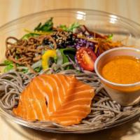 Soba Salad With Salmon · Our original salad with assorted greens, salmon and soba (buckwheat) in our original tangy d...