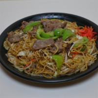 Beef Fried Noodle · Spicy. Served in a black pepper sauce.