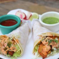 Fried Fish Taco · Fried flounder served with pico de Gallo, chipotle mayo and lettuce