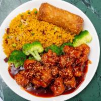 Sesame Chicken · Spicy. White meat. Served with white rice.