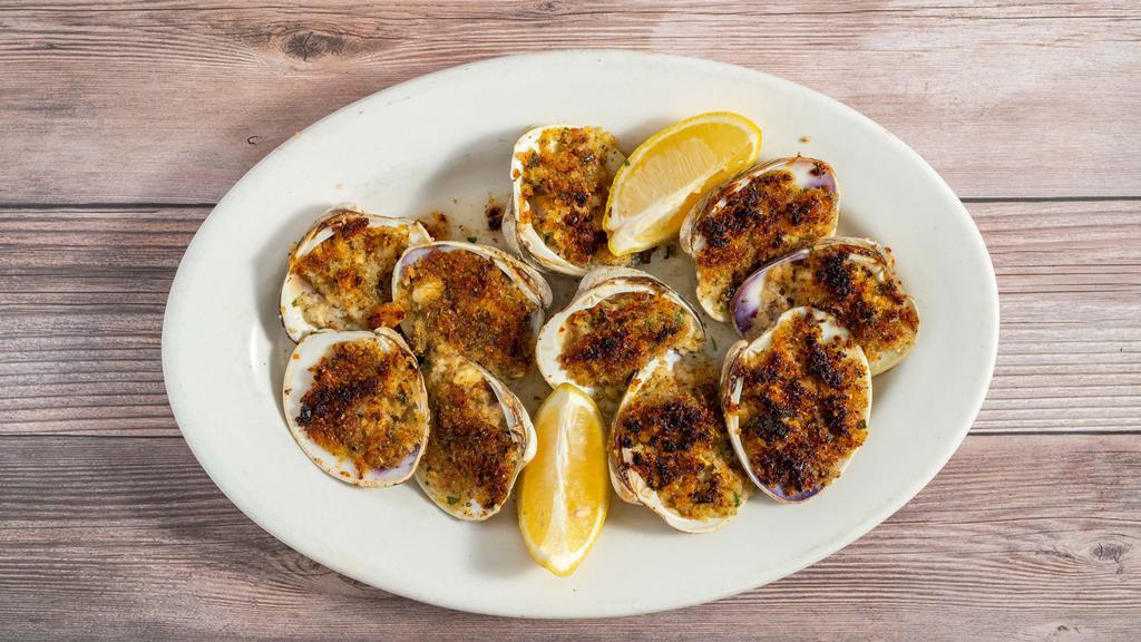 Clams Oreganata · Oraganata clam: baked clams in a half shell topped with breadcrumbs and oregano.