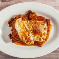 Eggplant Parmigiana · Made or covered with parmesan cheese
