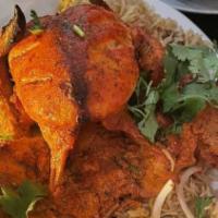 Sajji Pulao · Rotisserie chicken immersed in vinegar based spicy marinade, topped with lemon and sajji mas...