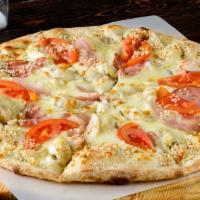 White Pie Pizza · Hot Pizza with Ricotta Cheese Spread Base, seasoned with parmesan cheese, oregano, and garli...