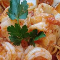 Seafood Stew · Pasta with Calamari, shrimp, baby clams prepared in mild spicy red sauce.