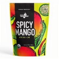 Spicy Mango · Dried mango, lime juice, chili powder, paprika. Net wt. 1.75oz