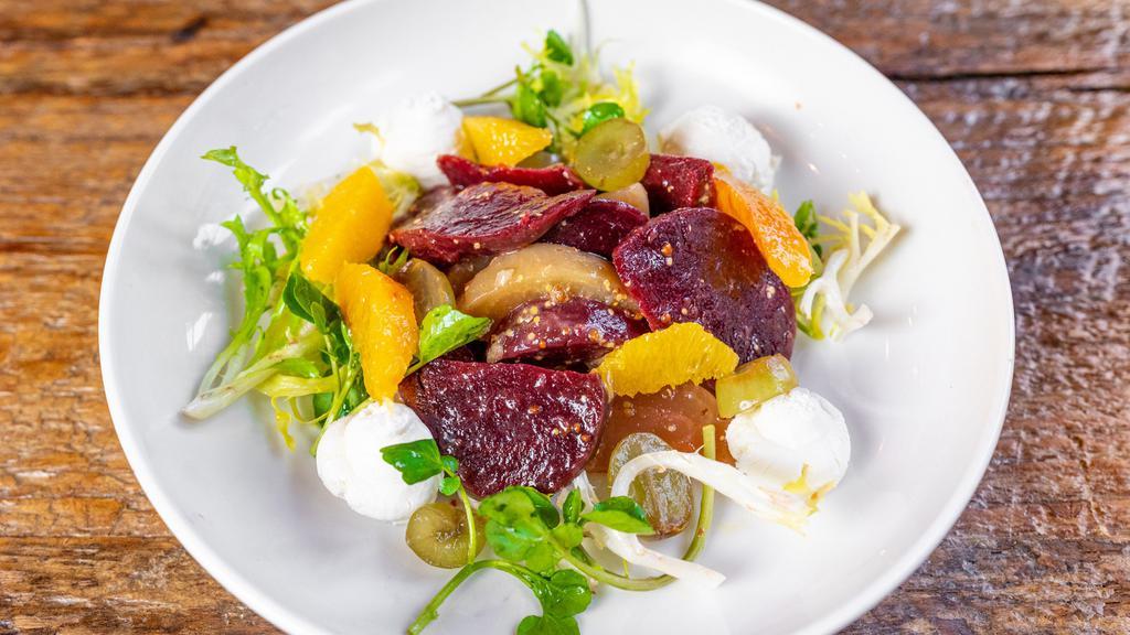 Roasted Baby Beets · Roasted Pear, Candied Pecan, Blood Orange, Fourme D'Ambert
