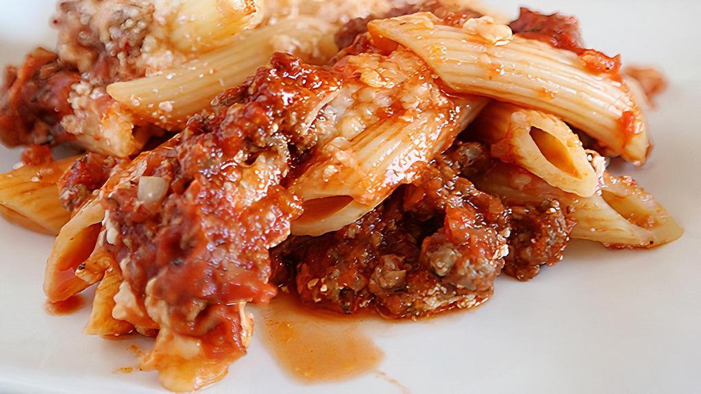 Ziti With Meat Sauce · Pasta Of Your Choice With Homemade Marinara Sauce With Seasoned Meat.