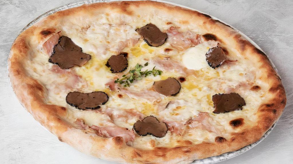 Tartufo Nero E Prosciutto · with Mozzarella di Bufala, Smoked Italian Ham and Black Truffle