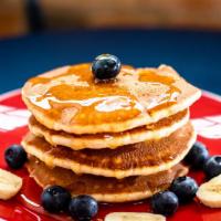 2 Banana Pancakes With Eggs · Banana pancakes with two eggs any style.