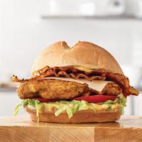 Chicken Club · Fried chicken cutlet, lettuce, tomatoes, bacon, American cheese and Russian dressing.