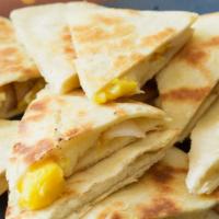 Cheese Quesadilla · Cheddar, Pepper Jack, black olives, bell peppers, and onions. Includes sour cream, guacamole...
