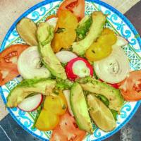 Mixed Green & Avocado Salad · Mixed green, avocado, cucumber,tomato, red onion and radish with house dressing.