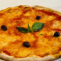 Margherita · Tomato, mozzarella, basil & olives.